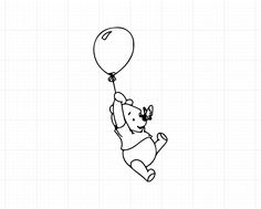 winnie the pooh flying with a balloon in his hand and holding on to it's tail