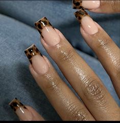 Funky Nail Ideas Square, Square Nails Dark Colors, Funky Toe Nail Designs, Funky Square Nails, Square Classy Nails, Simple French Tip Nails With Design, French Tip Coffin Nails, Kitty Nails, Cheetah Nails