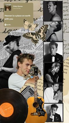 a collage of photos with an acoustic guitar