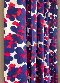 red, white and blue curtains with hearts on them