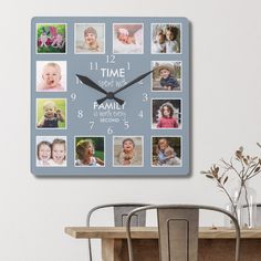 a blue clock with pictures of children on it and the words time spent all around them