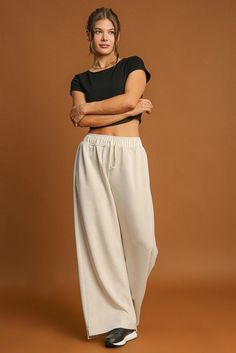 $9 Apricot Loop Drawstring Casual Wide Leg Pants Wholesale Wide Leg Casual Pants, Everyday Leggings, Casual Wide Leg Pants, Cut Out Swimsuits, Curvy Dress, Swim Skirt