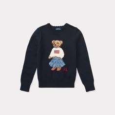 Dressed in signature style our intarsia-knit Polo Bear adds an adorable touch to this cozy cotton sweater. Oversized Tshirt Outfit, Bear Flag, Flag Sweater, Puffed Long Sleeves, Girls Jumpers, Cotton Jumper, Ralph Lauren Kids, Polo Bear, Stockholm Fashion