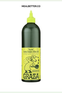 a bottle of graza extra virgin olive oil with an image of a mouse on it