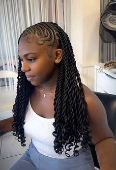 Fulani Braids Hairstyles With Twist, Island Twist Hairstyles Short, Homecoming Hairstyles With Braids, Braided Hairstyles For Black Women Twist, Cornrows With Twist, Braid And Twist Hairstyles, Teen Braided Hairstyles Black, Black White Braids, Simple Cornrow Styles