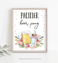 Pacifier Beer Pong Table Sign Decor Baby is Brewing Sign Bottles and Beers Greenery Baby Shower Game Pacifier Game Pink PRINTABLE 0190 Pacifier Beer Pong, Pacifier Pong Game, Beer Pong Poster, Diaper Keg Party Ideas Games, Diaper Keg Party Themes, Pacifier Game, Beer Pong Tables, Beer Pong, Table Signs