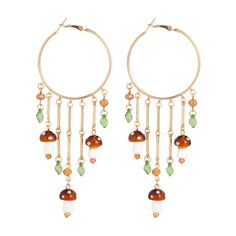 PRICES MAY VARY. Stand Out with Style: These earrings feature a dream catcher shape with a unique hollowed-out middle and metal tassels in flower, leaf, and mushroom shapes. Perfectly Sized: Measuring approximately 5.3 inches long and 2.2 inches wide, these earrings are lightweight at only 26.2 grams. Literary Fashion: Our earrings are designed with a beautiful and generous niche simplicity that will elevate any outfit. Versatile for Any Occasion: Wear them for a night out with your lover, on a Mushroom Ring, Earrings Bead, Mushroom Earrings, Free People Jewelry, Glass Mushrooms, Dangle Hoop Earrings, Big Earrings, Creative Jewelry, Colorful Boho