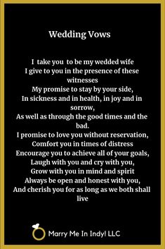 a poem written in black and gold with the words wedding vows