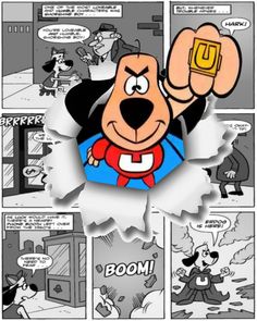 a comic strip with an image of a dog in the middle of it and another cartoon character