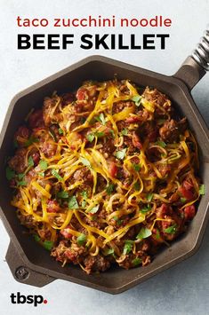 a skillet filled with taco zucchini noodle beef skillet