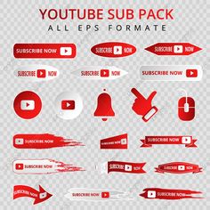 red and white stickers with the words youtube sub pack all eps formate on them