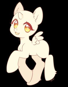 a white pony with yellow eyes sitting on top of it's back legs in the dark