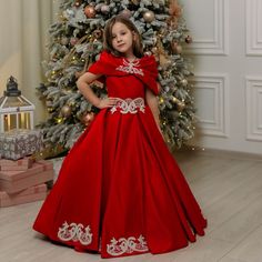 "Satin flower girl dress with long full laced skirt and detachable bolero BELLISIMA-L.  The dress fastens with a vertical corset and zipper. Specially designed of unique girls dress pattern for your chic special occasions, wedding, birthday, pageant, bridesmaid party, Christmas.  Item material: upper layer of the skirt - satin and brocade fabric, zipper middle layer of the skirt - tulle lower layer of the skirt - taffeta corset - satin, brocade fabric, lacing, zipper Item color: white, red, green, blush pink, pink, sky blue, royal blue, marsal, off white, purple Size: 2-3-4-5-6-7-8-9-10-12-Custom Size The size chart is the picture of the listing. If your measurements do not match to those specified in the standard size chart, we can combine top from one size with length from another one. P Christmas Photoshoot Toddler, Christmas Pageant Dress, Red Dresses For Kids, Volturi Kings, Dress Puffy Sleeves, Girls Dress Pattern, Satin Flower Girl Dress, African Dresses For Kids, Girls Lace Dress