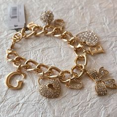 Guess Remarkable Rhinestone Bracelet-Guess Jewelry Dimension: 7.5 In Long Charm Bracelet, Chunky Bracelet New Guess Bracelet, Chunky Charm Bracelet, Girly Bracelets, Shiny Bracelets, Guess Jewelry, Accessory Inspo, Womens Bangles, Hook Bracelet, Chunky Bracelet