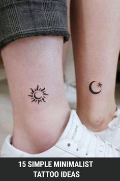 two people with matching tattoos on their legs, one has a sun and the other has a crescent