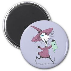 a cartoon character wearing a pink hat and holding a green item in her hand refrigerator magnets