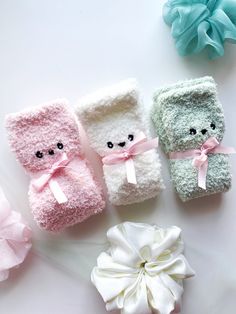 Cute, fun and cozy socks is going to make such a perfect gift on it's own or as an add on to your gift boxes.  Buy it for yourself or or a loved one but it'll surely be a hit!  The socks have a cute face embroidered on them and are available in 3 colours; White, baby pink and sage green.  The material is 85% polyester an 15% Elastane and has a soft and fuzzy feel. The socks are a stretchable free size and hit between the ankle or the lower calf depending on the foot size.  For any questions, please send me a message :) Thank you for your support! Happy shopping!! Pink Fuzzy Socks, Bear Socks, Womens Socks, Socks Cute, Cute Face, Fuzzy Socks, Cozy Socks, Cute Socks, Socks And Hosiery