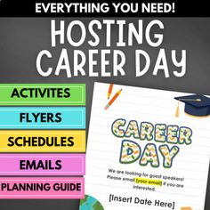 a poster with the words career day written on it and other activities to help students learn