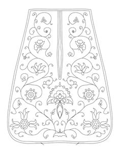 a drawing of a vase with flowers and leaves on the side, in black and white