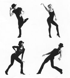 four black and white photos of people in different poses, one is dancing the same way