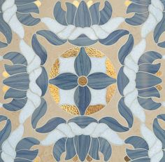 an artistic tile design in blue and gold