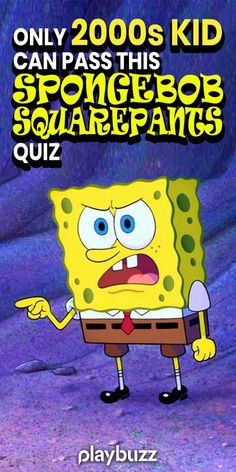 the spongebob squarepants quiz is shown in front of a cartoon character with an angry