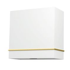 a white box with gold trim on the top and bottom, against a white background