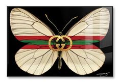 a butterfly with a gucci logo on it's wings