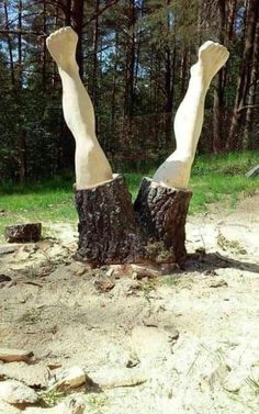 there is a large piece of wood that has been carved into the shape of a person's legs