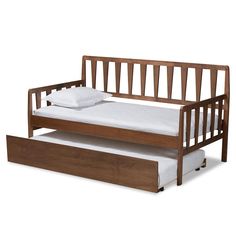 Baxton Studio Midori Modern and Contemporary Transitional Walnut Brown Finished Wood Twin Size Daybed with Roll-Out Trundle Bed FredCo theFredCo Platform Daybed, Mountain House Decor, Twin Size Daybed, Twin Daybed With Trundle, Dance Room, Modern Daybed, Daybed Bedding, Sofa And Bed, Mobile Home Living