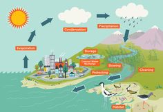 the water cycle is shown in this diagram, with different types of things on it