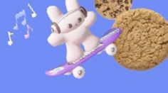 cookie cookies and an animated dog on a skateboard