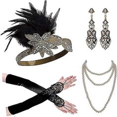 Season:All Seasons; What's in the box:Gloves,Earrings,Necklace,Headband; Types:Outfits; Style:The Great Gatsby,1920s; Occasion:Halloween,Festival; Material:Feather; Age Group:Adults'; Listing Date:09/12/2023 Roaring 20s Accessories, Gatsby Accessories, 1920s Accessories, Flapper Accessories, Flapper Headpiece, Gatsby Costume, Headband Pearl, 20s Flapper, Pet Memorial Necklace