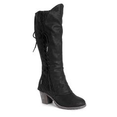 Make every step count in LUKEES by MUK LUKS Women's Lacy Leo Boots. This water-resistant tall boot has a stacked block heel and decorative side lace up detail that reveals a peek-a-boo knit giving your outfit a sassy flair.Wipe with a damp cloth to clean, no bleach, lay flat to dry. Imported. - Durable TPR Sole- 100percent Polyester Faux Fur Insole- 100percent Polyurethane Upper- 100percent Polyester Faux Fur Lining- 2.5 Inch Heel-Memory Foam Insole- Multiple color options available- Women’s Who Leo Women, Zipper Heels, Faux Fur Boots, Tall Boot, Block Heel Boots, Womens Knee High Boots, Fur Boots, 5 Inch Heels, Peek A Boo