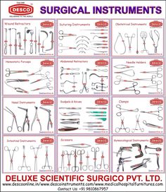 the instructions for surgical instruments are shown in red and white, including scissors, pliers,