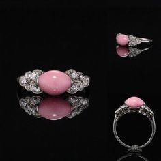 Conch Jewelry, Platinum Ring, Pearl Diamond, Platinum, Art Deco, Pink