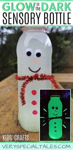 glow in the dark snowman bottle craft for kids