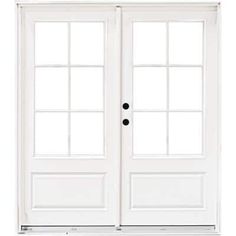 two white double doors with glass on each side and the top half open to allow privacy