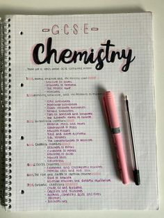 a notebook with writing on it and a pen next to it that says, close chemistry