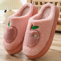 Apple Fuzzy Winter Slippers | Buy Cozy & Non-Slip Indoor Footwear – Tristar Boutique Winter Indoor Slippers With Plush Lining, Cute Winter Slippers With Plush Lining, Warm Indoor Slippers With Round Toe, Warm Comfy Slippers With Round Toe, Comfy Warm Indoor Slippers, Cozy Indoor Slippers With Round Toe, Super Soft Winter Slippers With Round Toe, Comfortable Warm Indoor Slippers, Closed Toe Winter Indoor Slippers