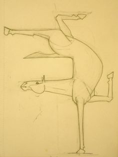 a drawing of a person doing a handstand on one leg and another hand in the other