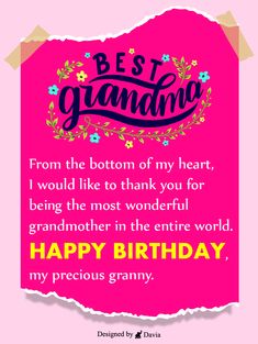 a pink birthday card with the words, best grandma from the bottom of my heart