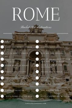 the top 10 things to do in rome, italy with text overlaying it