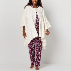 You'll love this unique plush robe from Liz Claiborne women's collection. Cut for an oversized roomy fit in a poncho style, it's made from a soft patterned fleece with a button closure. Wear it over pajamas with slippers. Closure Type: ButtonNeckline: Open NeckSleeve Length: Long SleeveApparel Length: 32.5 InchesFiber Content: 100% PolyesterFabric Description: FleeceLining: UnlinedRobe Length: Mid LengthCare: Tumble Dry, Machine WashCountry of Origin: Imported Patterned Fleece, Plush Robe, Accessory Ideas, Women's Robe, Poncho Style, Womens Fleece, Liz Claiborne, Women Collection, Mid Length