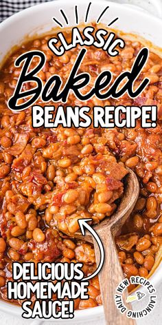 the recipe for baked beans is in a bowl