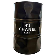 chanel n'5 black canister with white lettering on the front and bottom