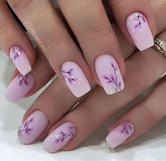 Lilac Nail Designs, Spring Nails Floral, Spring Time Nails, Lilac Nails Design, Time Nails, Nails March, Nails Floral, March Nails, Mauve Nails