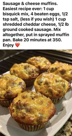 some food is on a white plate and there are instructions for how to make muffins