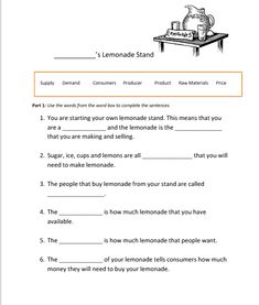 the lemonade stand worksheet is shown with an orange border on top of it