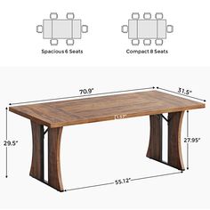 the table is shown with measurements for each piece